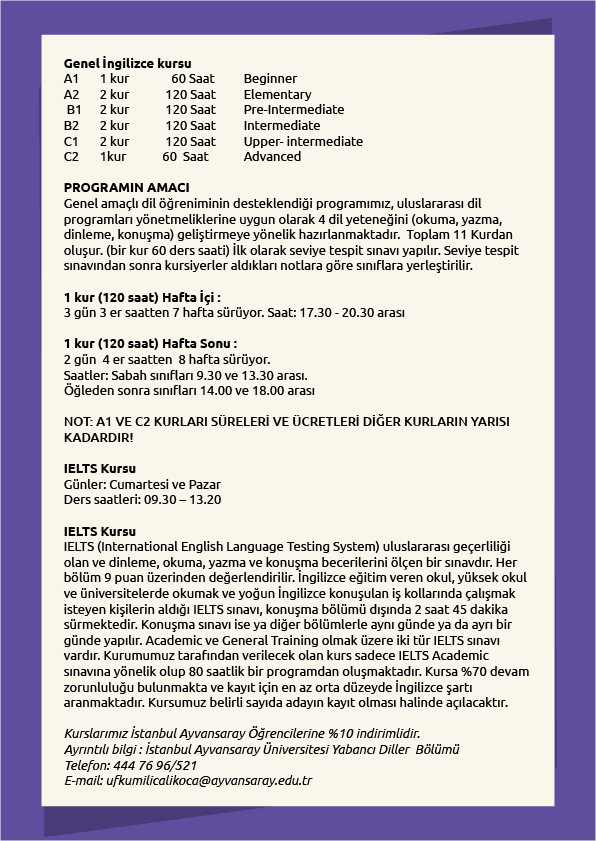 İngilizce Kursları İstanbul Topkapı Üniversitesi