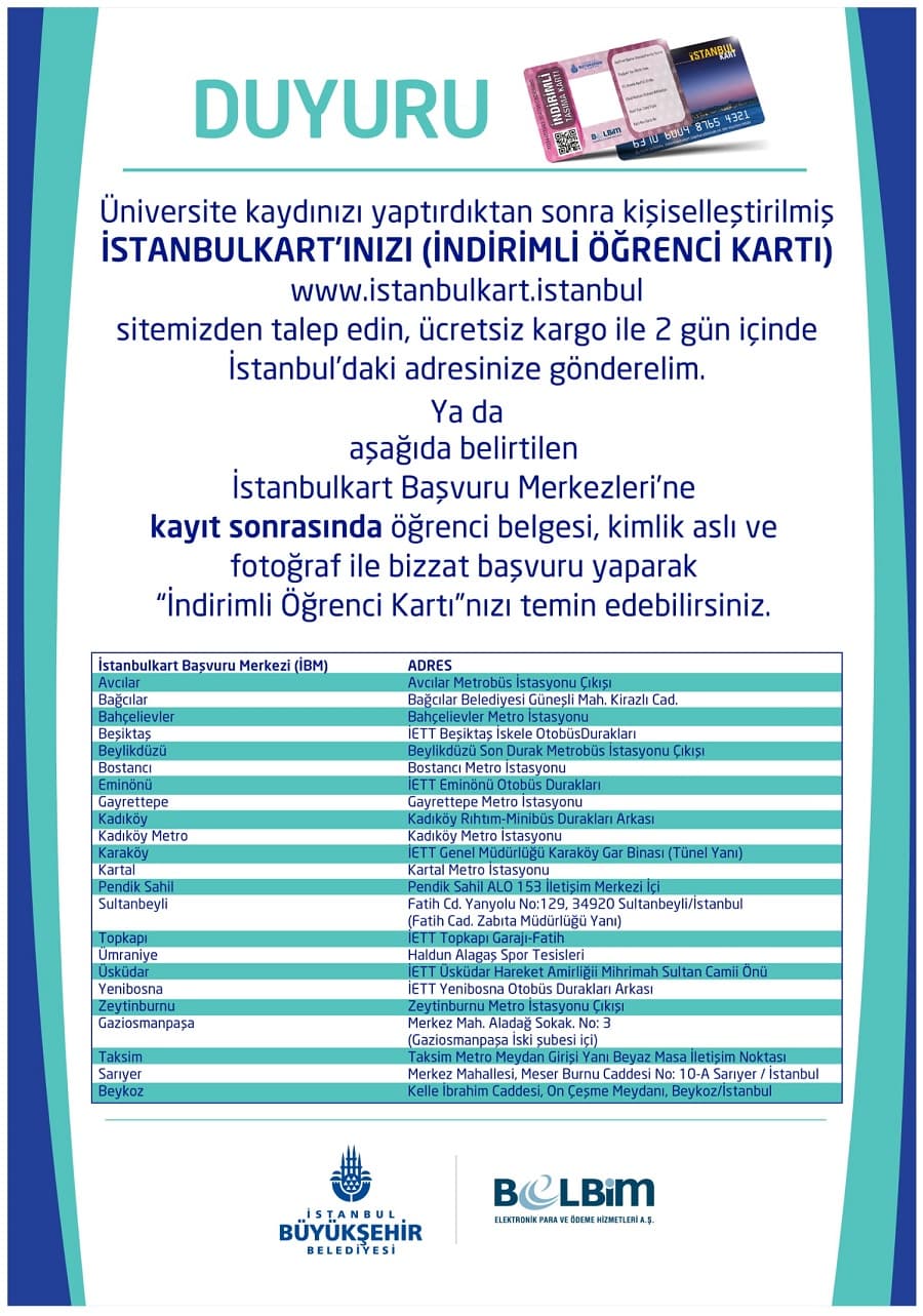 İndirimli Öğrenci Kartı İstanbul Topkapı Üniversitesi