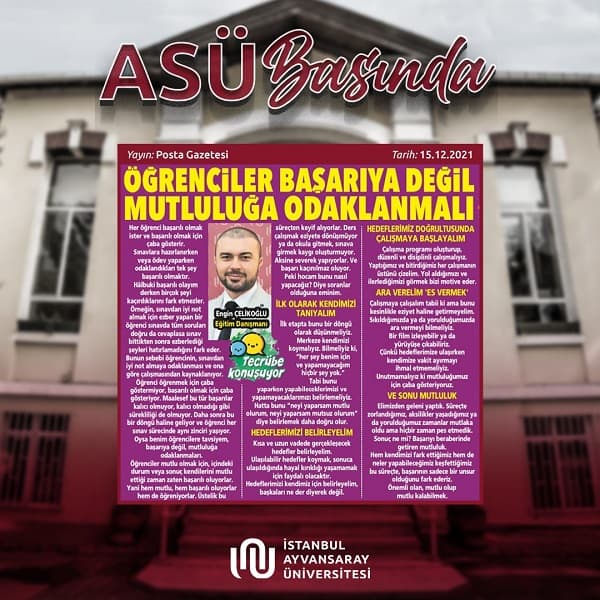 ÖĞRENCİLER BAŞARIYA DEĞİL MUTLULUĞA ODAKLANMALI İstanbul Topkapı Üniversitesi